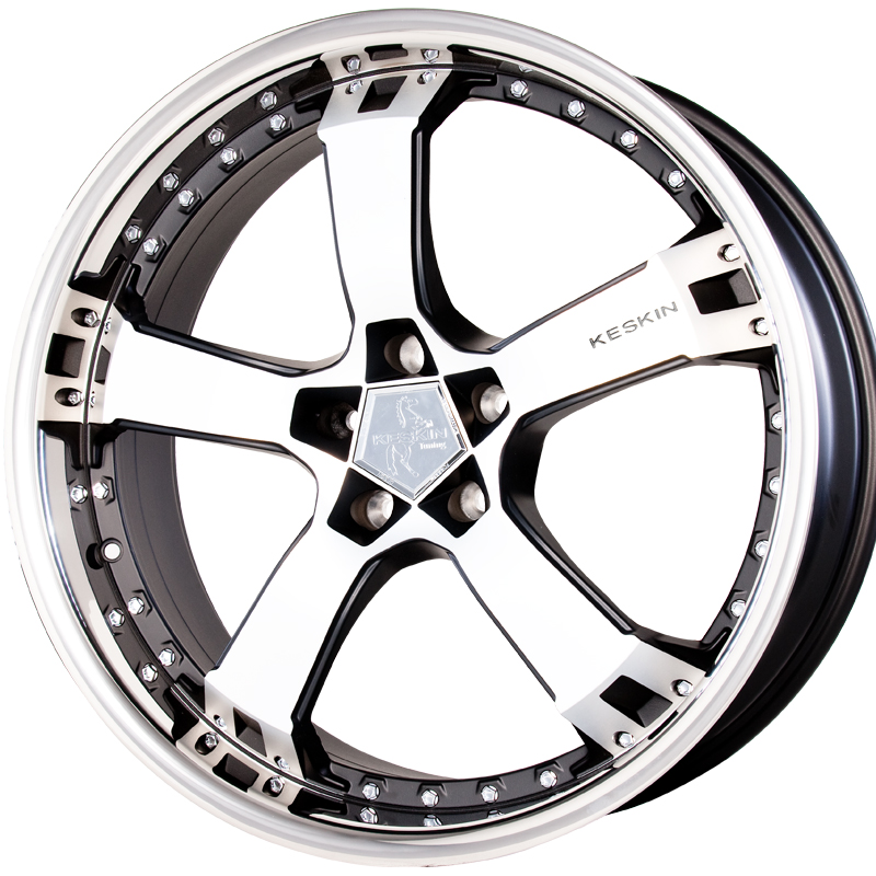 KESKIN-TUNING KT10 MATT BLACK FRONT POLISH STEEL LIP 9x17 5/120 ET35 CB72.6